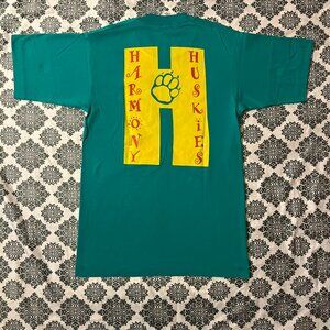 Vintage 90s Harmony Huskies Single Stitched Green Logo Graphic T-shirt Sz Small